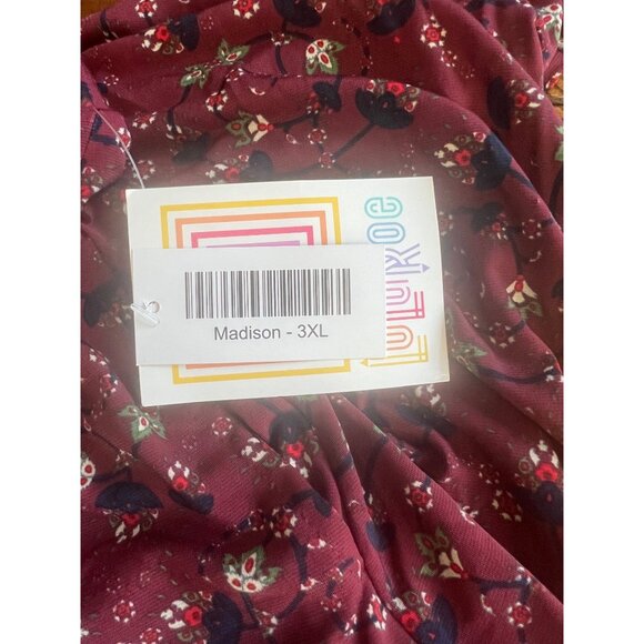 LuLaRoe Madison Burgundy Floral Print Pleated Midi Skirt 3XL - Picture 5 of 11